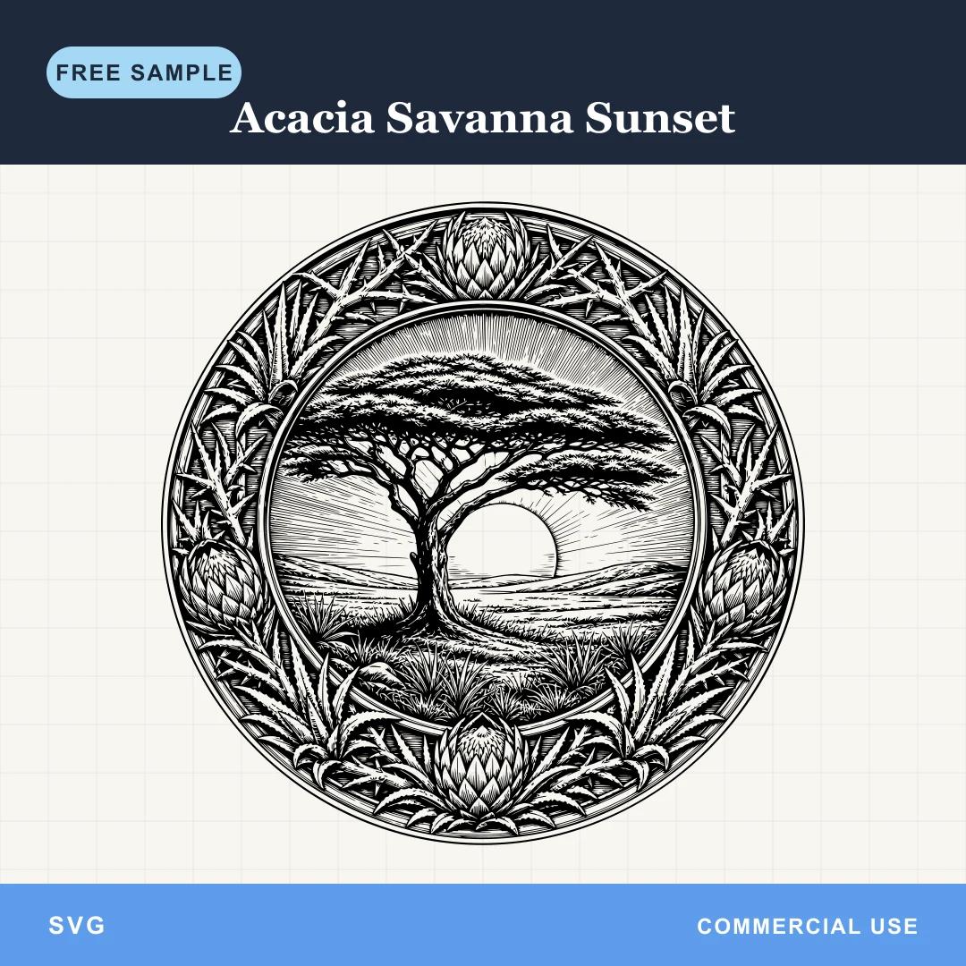 Free Acacia Savanna Sunset SVG