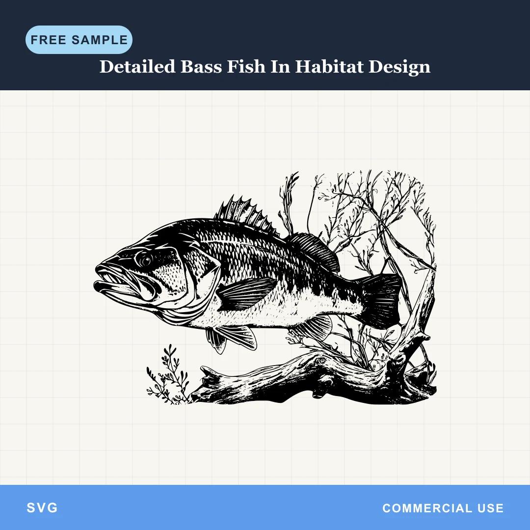 Free Detailed Bass Fish In Habitat Design SVG