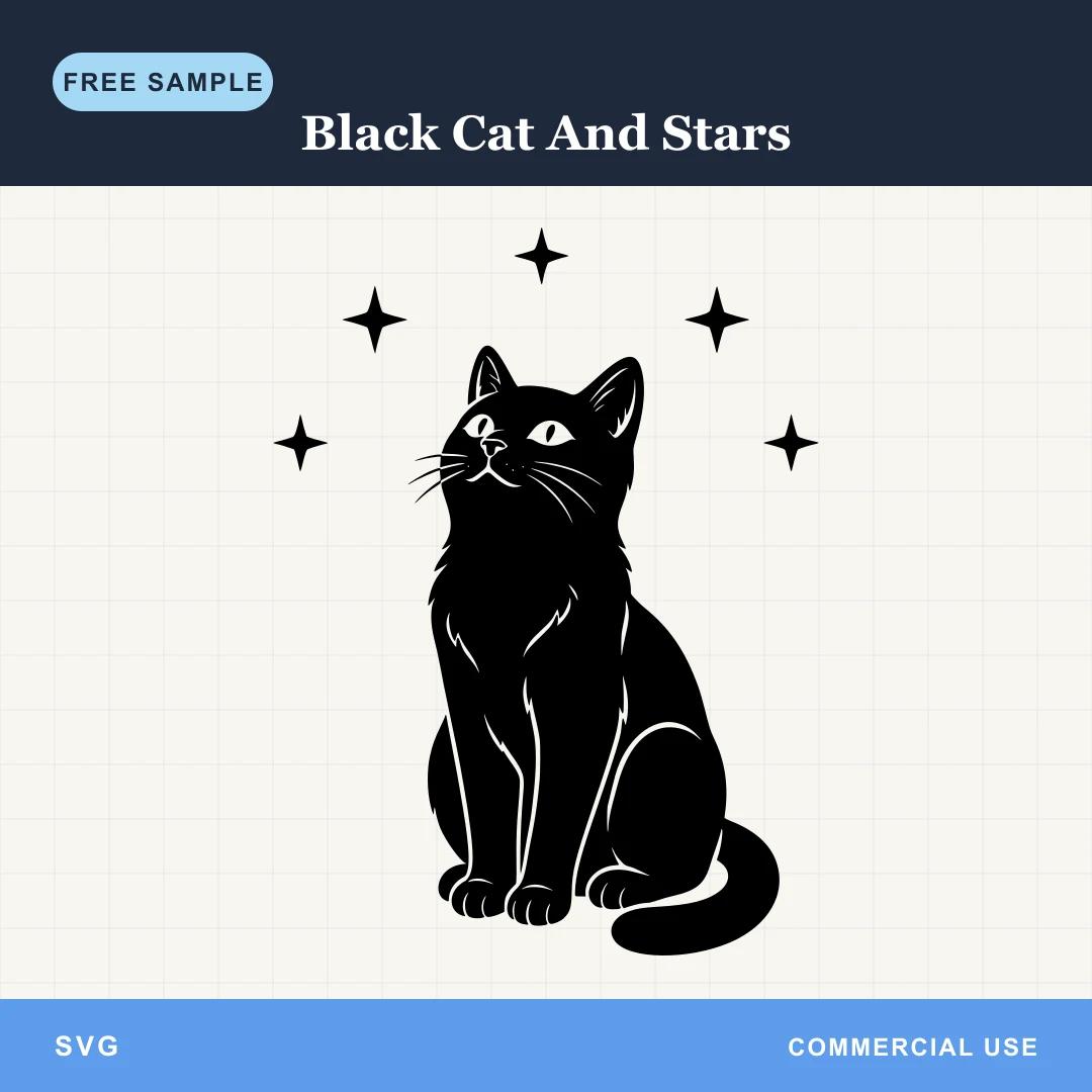 Free Black Cat And Stars SVG