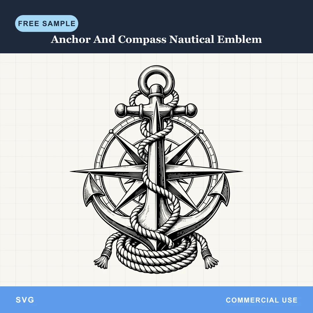 Free Anchor And Compass Nautical Emblem SVG