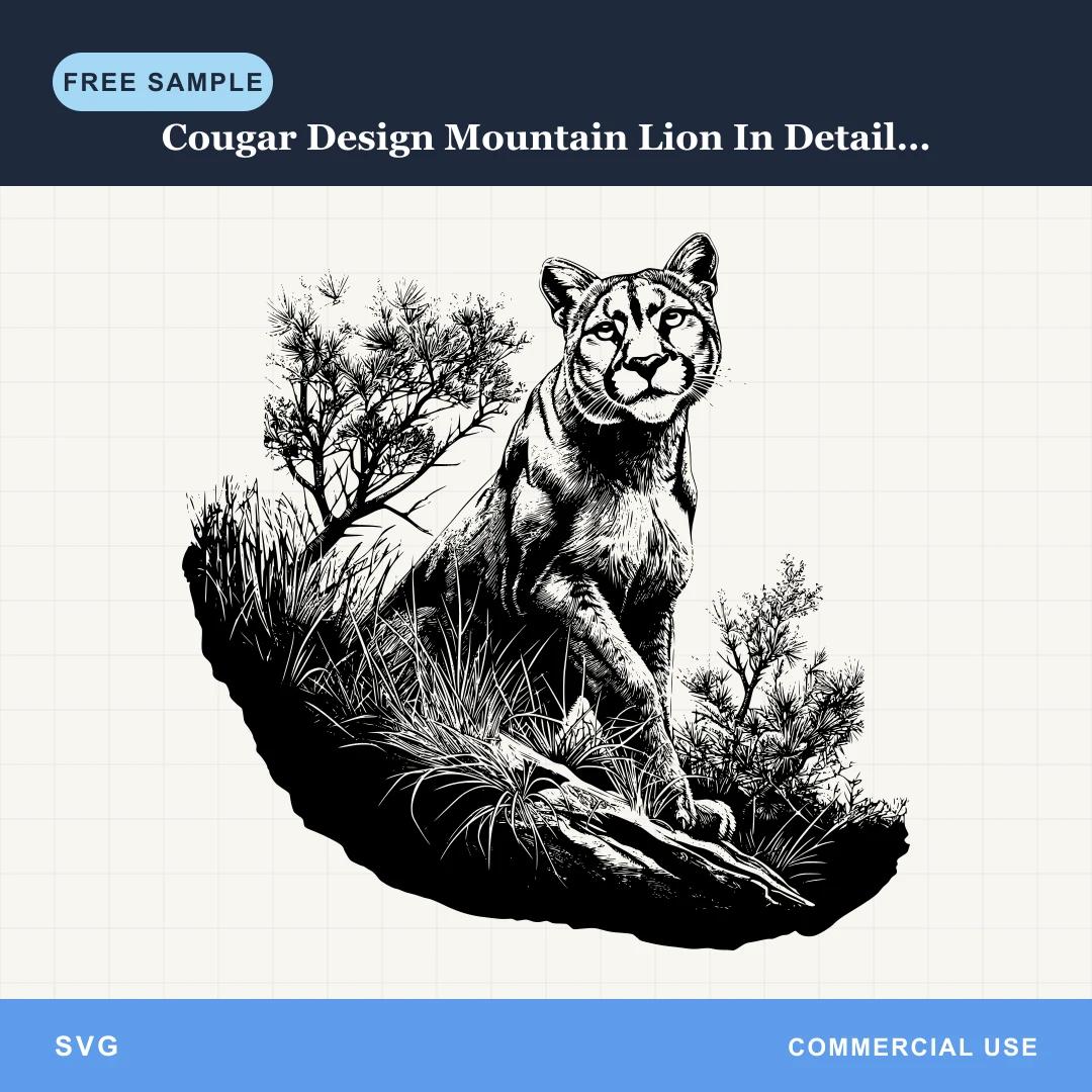 Free Cougar Design Mountain Lion In Detailed Landscape SVG