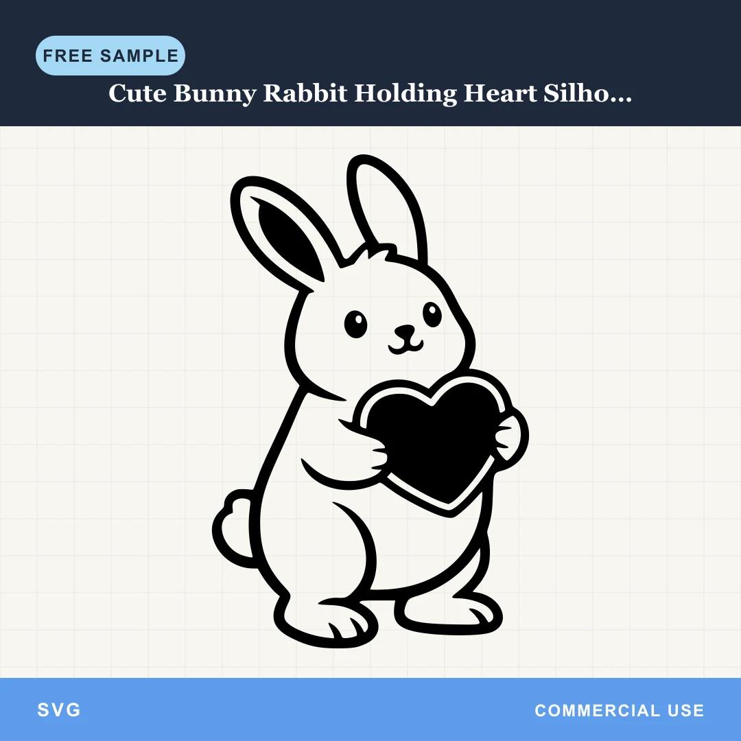 Free Cute Bunny Rabbit Holding Heart Silhouette SVG