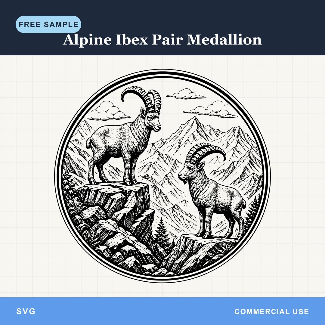 Free Alpine Ibex Pair Medallion SVG
