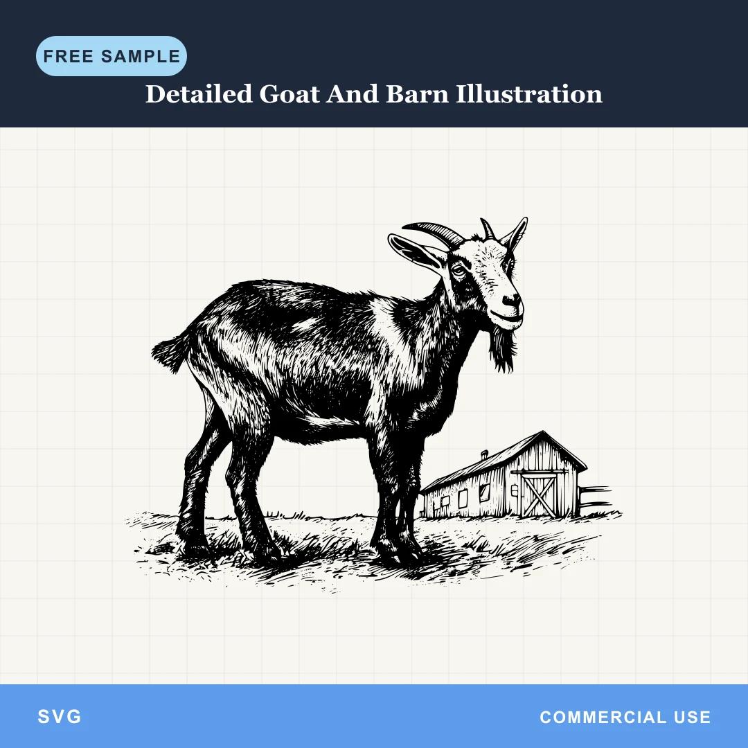Free Detailed Goat And Barn Illustration SVG