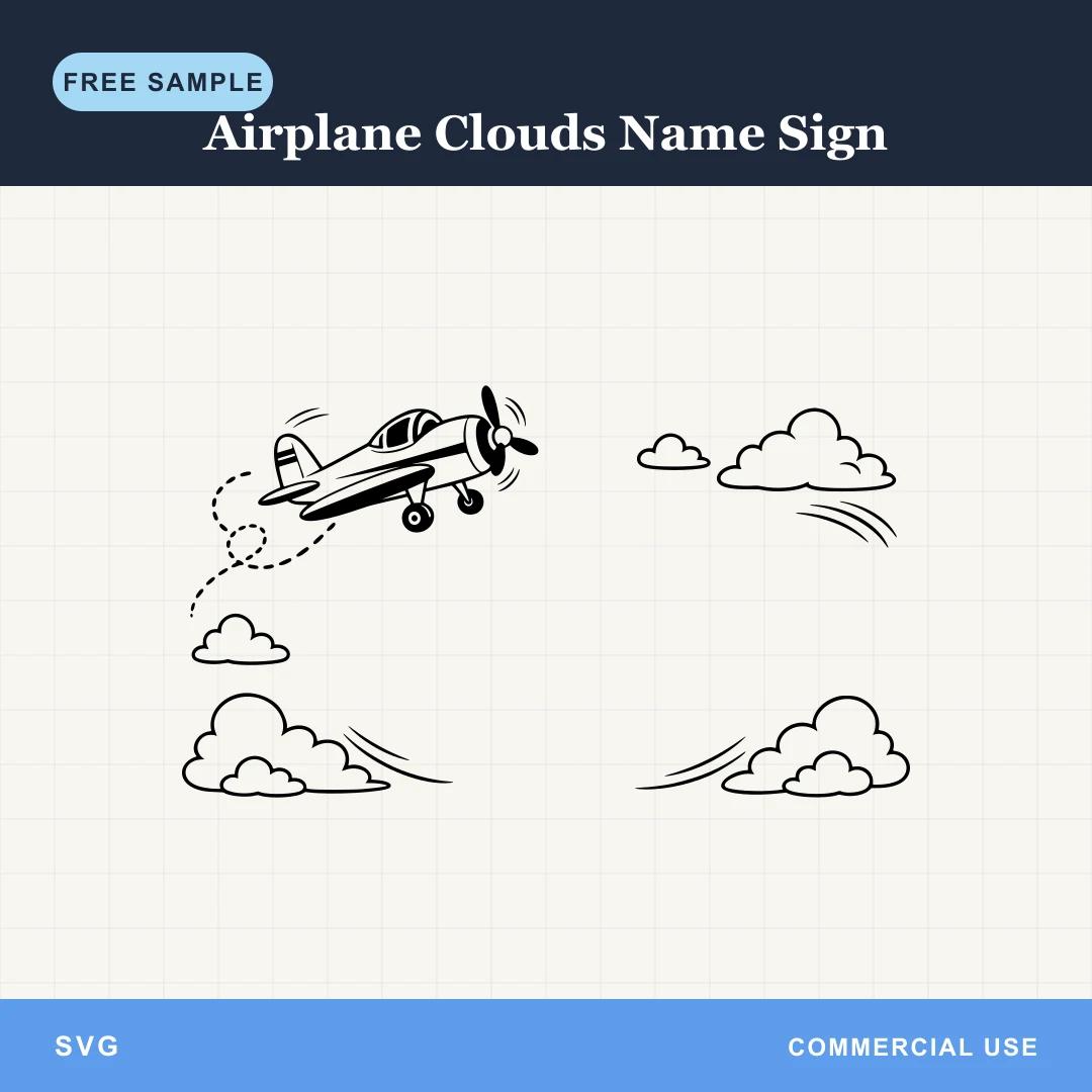 Free Airplane Clouds Name Sign SVG