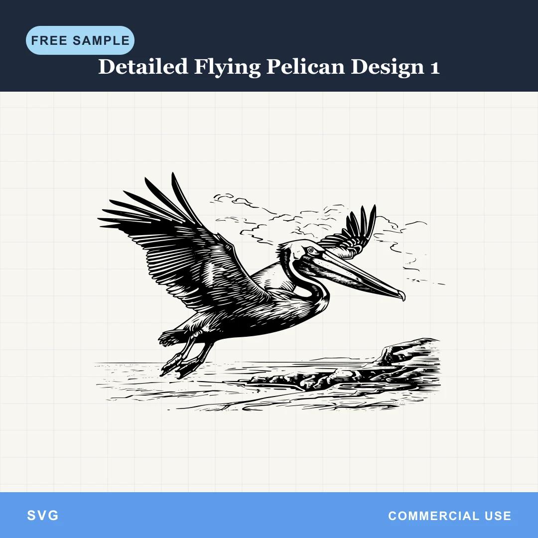 Free Detailed Flying Pelican Design 1 SVG