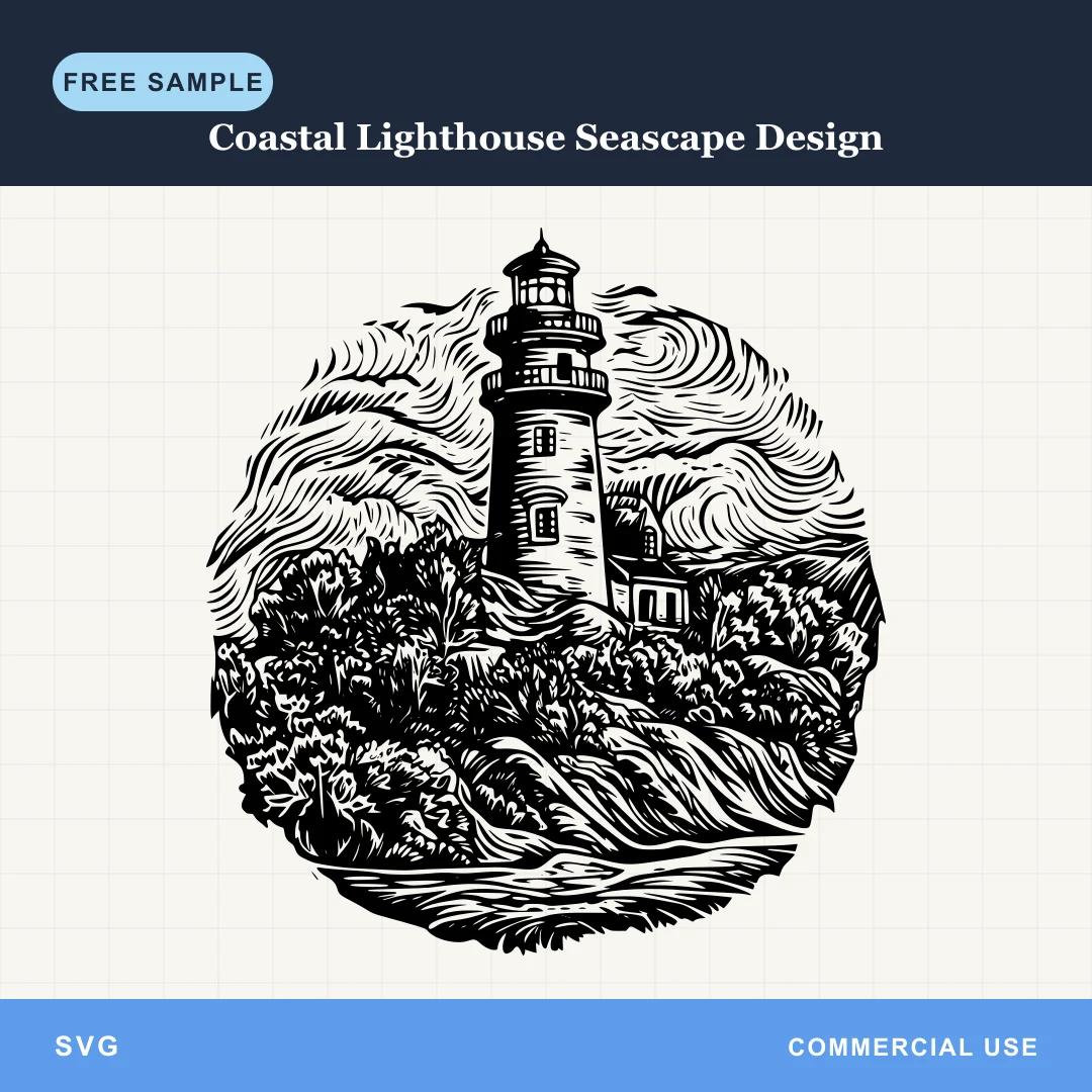Free Coastal Lighthouse Seascape Design SVG