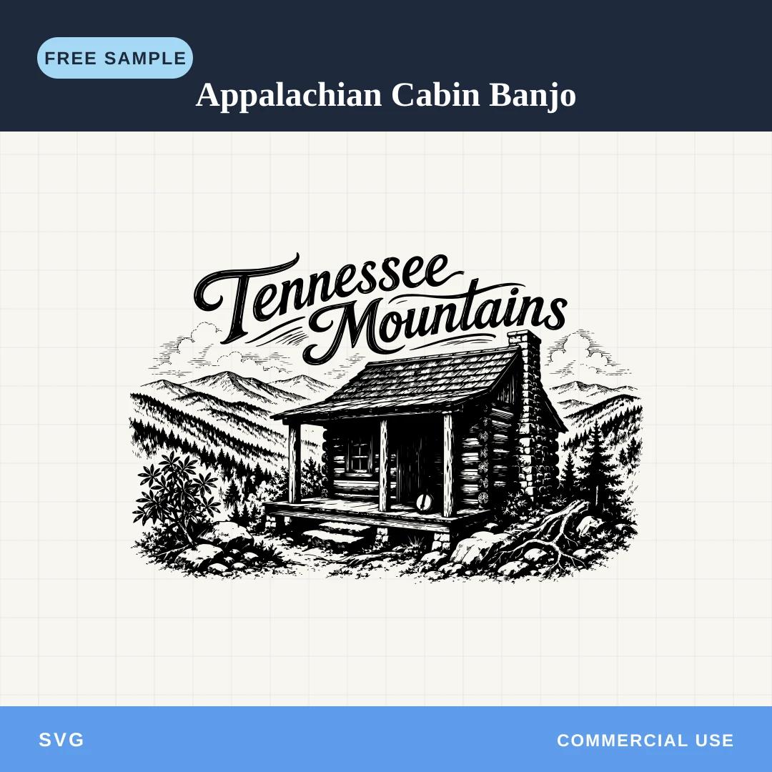 Free Appalachian Cabin Banjo SVG sample