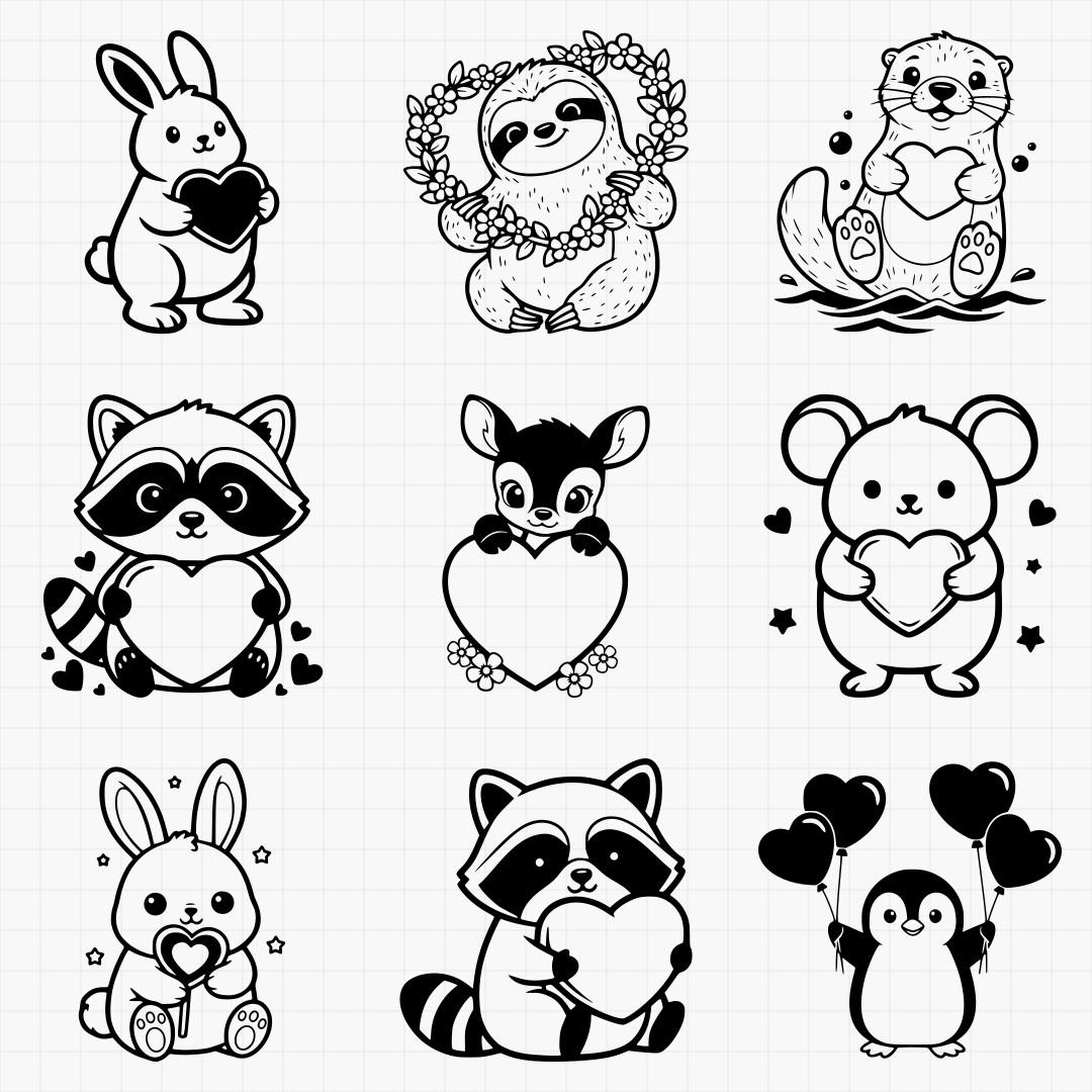 Cute Animals With Hearts Svg Pack - Thumbnail 2