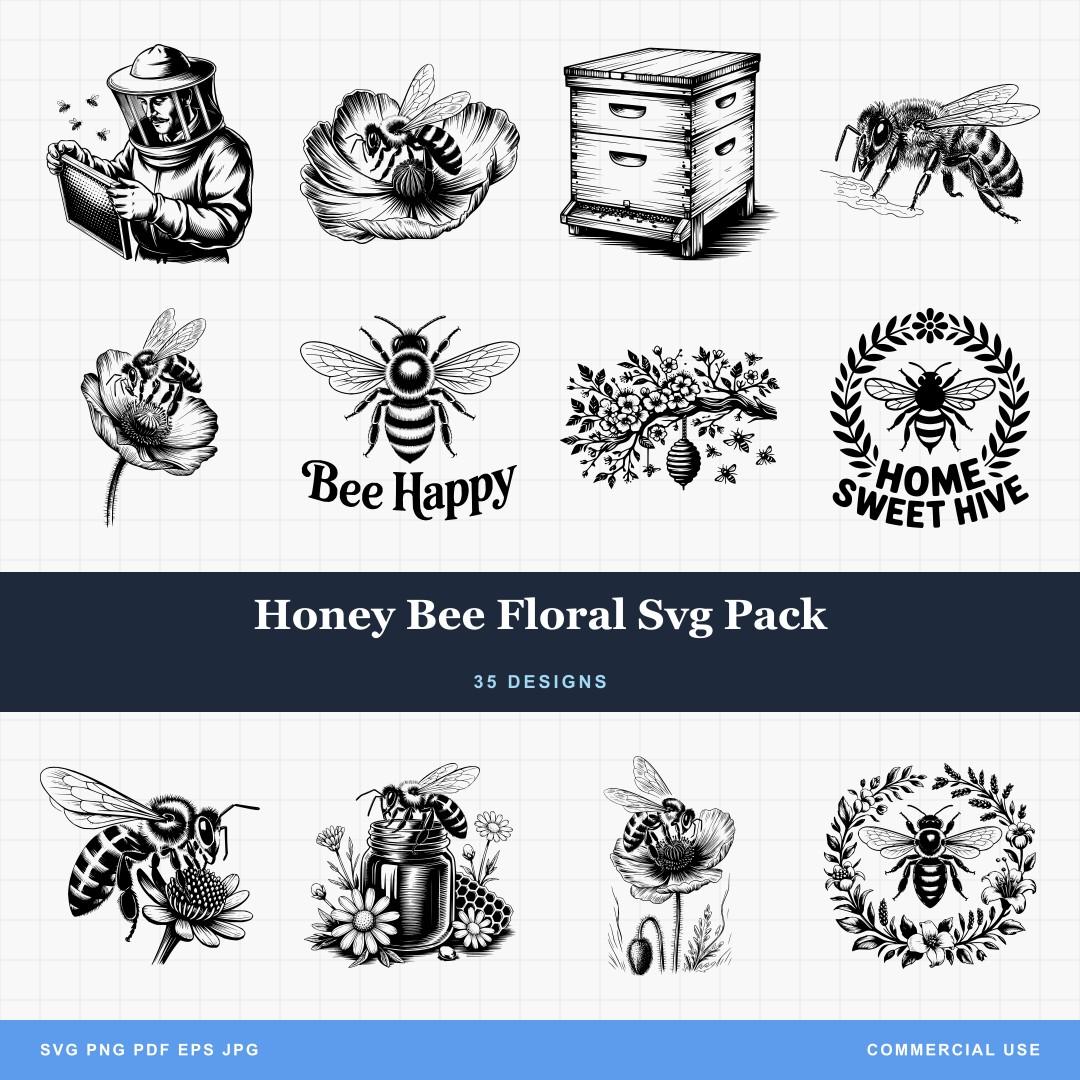 Honey Bee Floral Svg Pack
