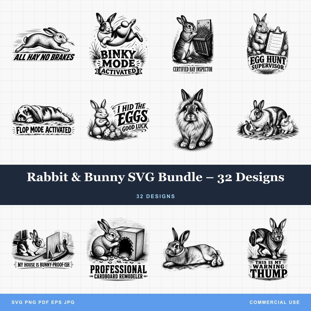 Rabbit & Bunny SVG Bundle – 32 Designs