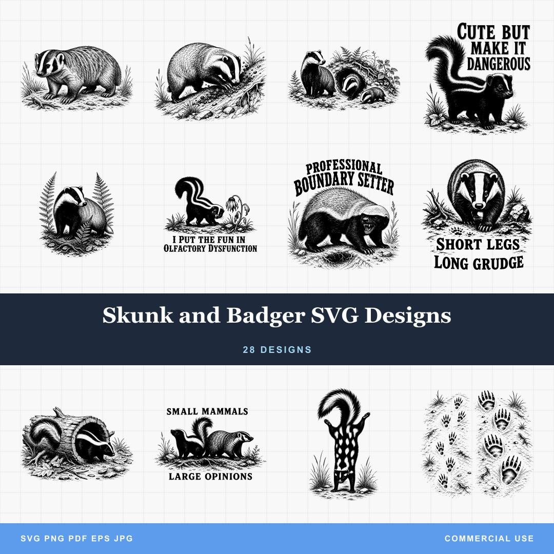 Skunk and Badger SVG Designs