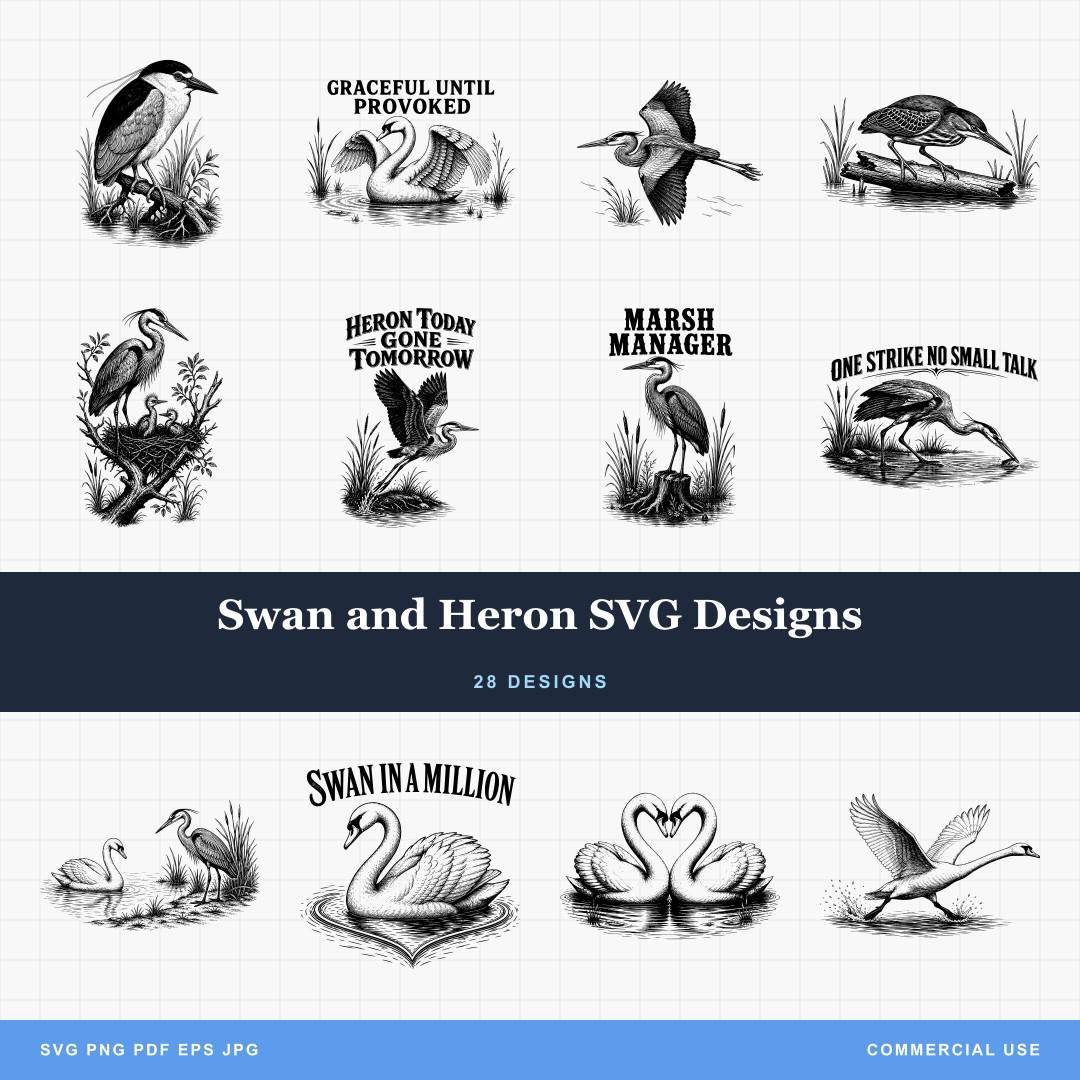 Swan and Heron SVG Designs