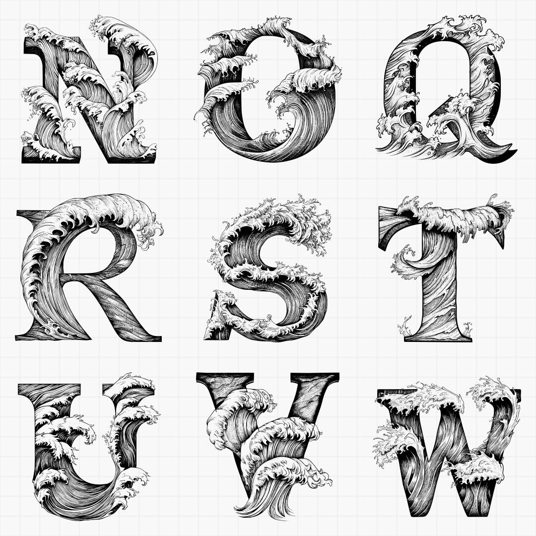 Wave Themed Monogram Designs - Thumbnail 4