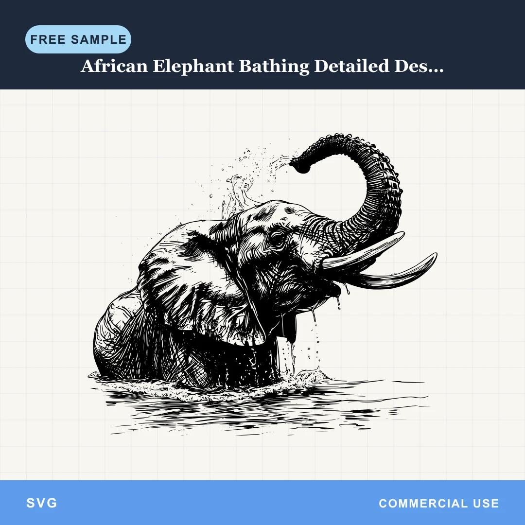 Free African Elephant Bathing Detailed Design SVG