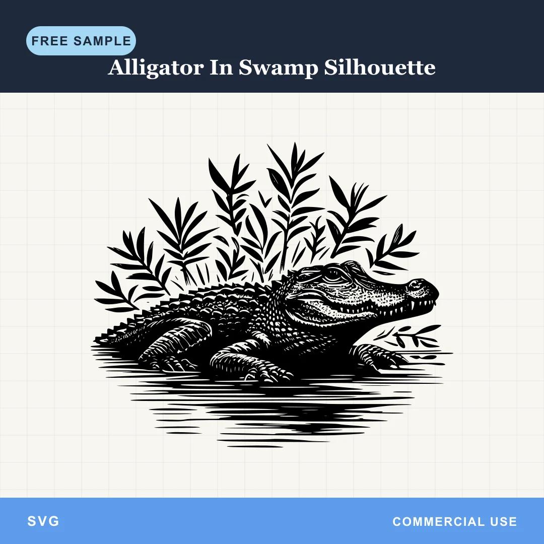 Free Alligator In Swamp Silhouette SVG