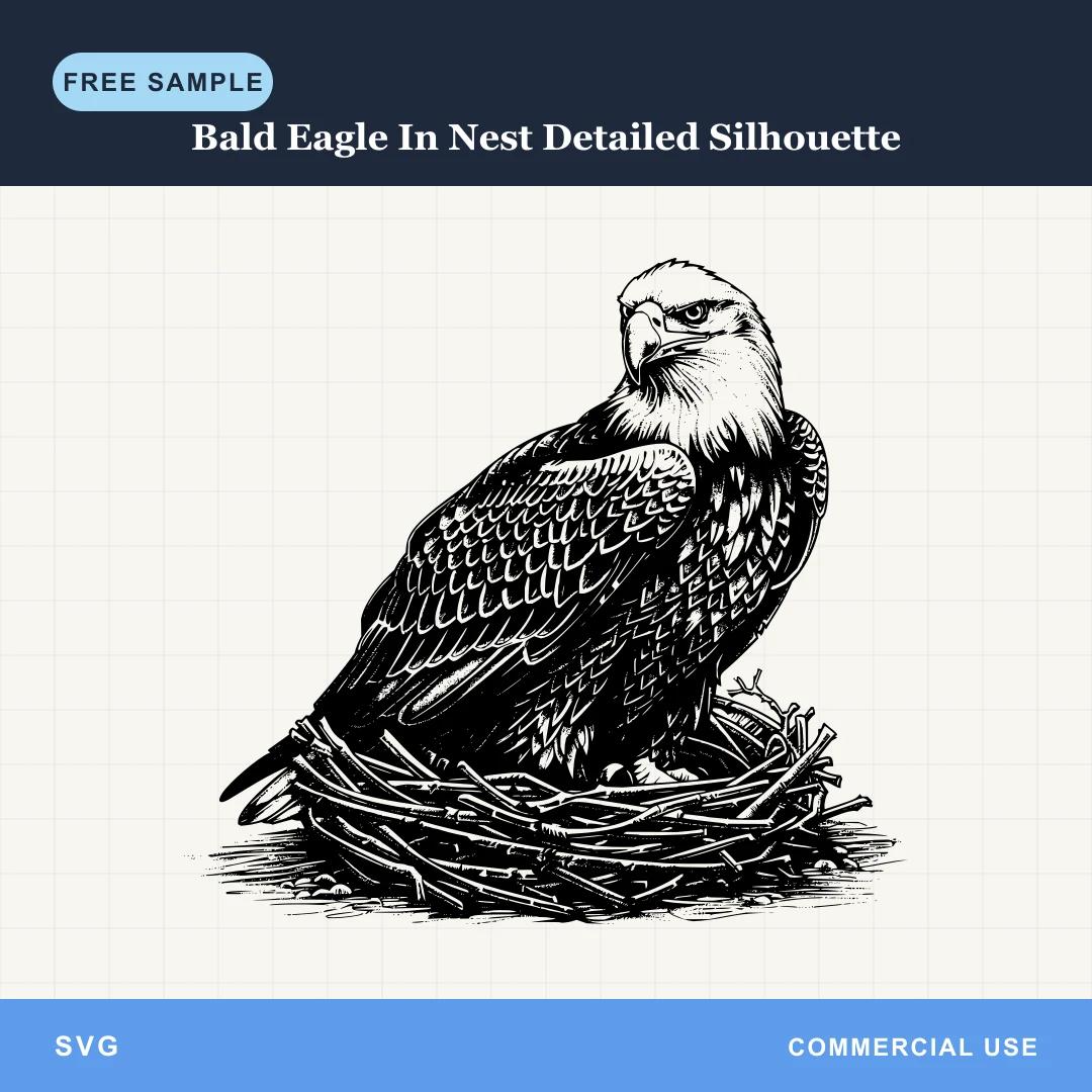 Free Bald Eagle In Nest Detailed Silhouette SVG