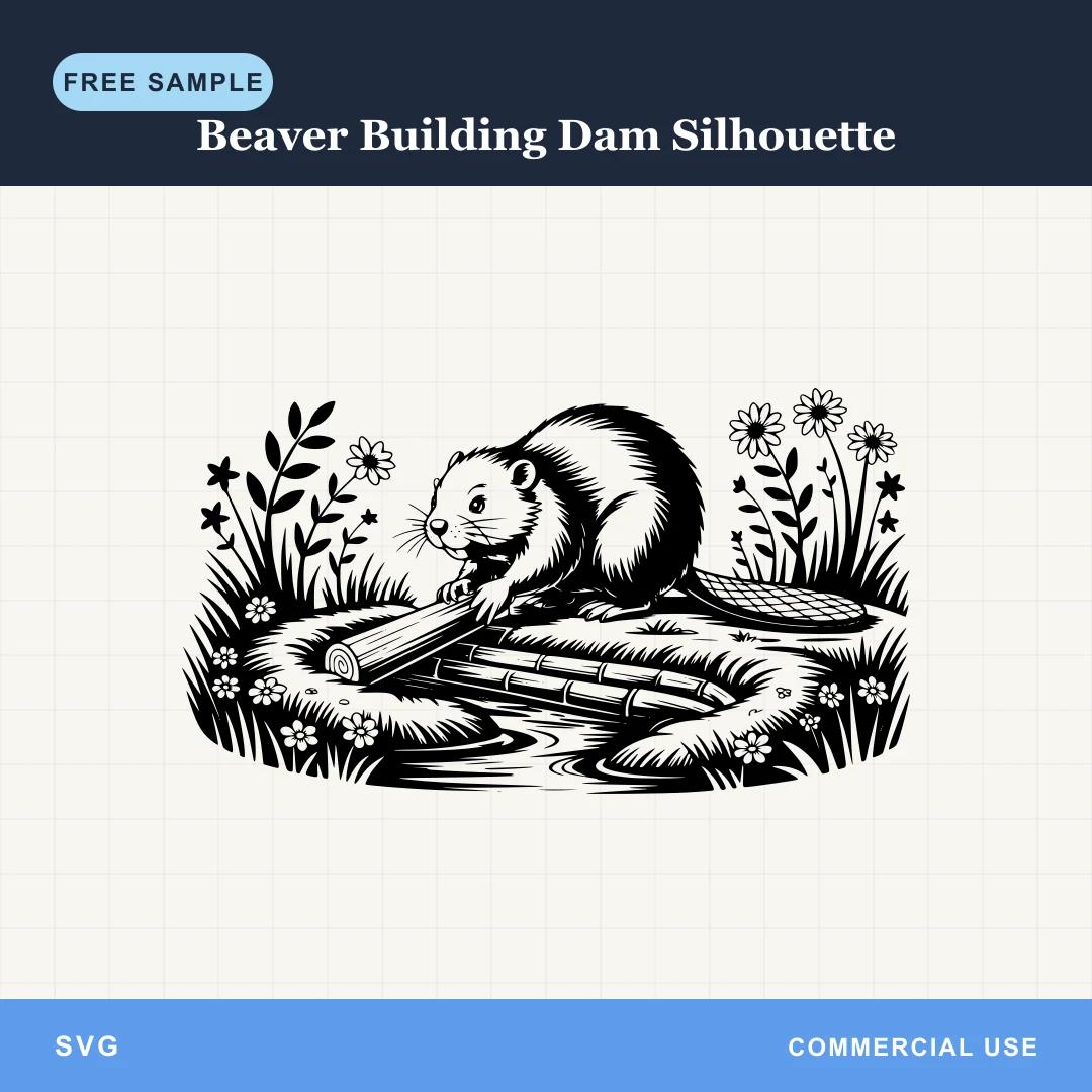 Free Beaver Building Dam Silhouette SVG