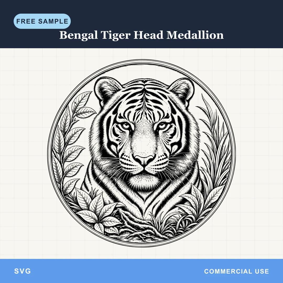 Free Bengal Tiger Head Medallion SVG