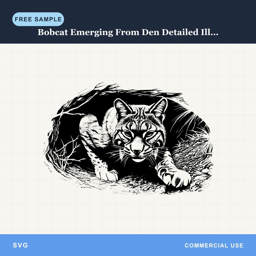 Free Bobcat Emerging From Den Detailed Illustration SVG