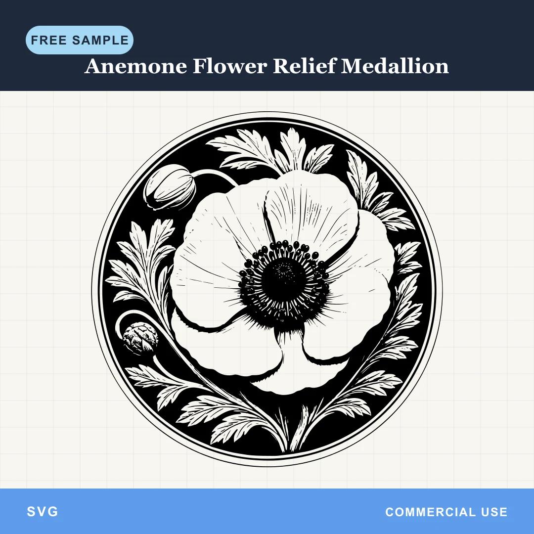 Free Anemone Flower Relief Medallion SVG
