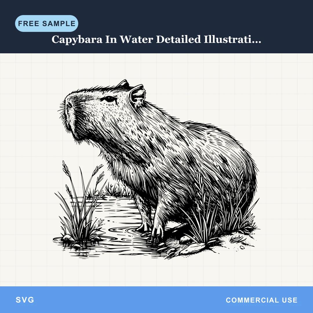 Free Capybara In Water Detailed Illustration SVG