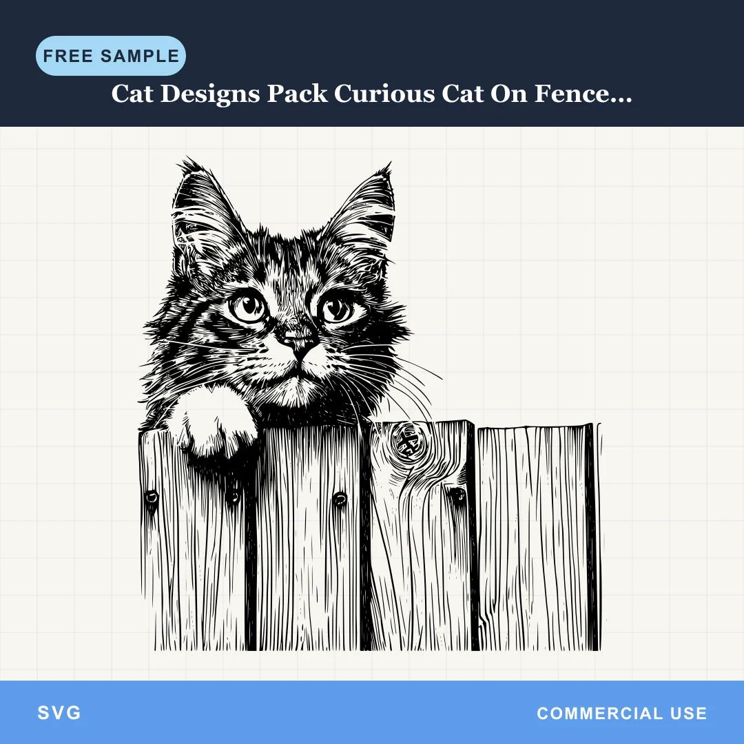 Free Cat Designs Pack Curious Cat On Fence 1 SVG