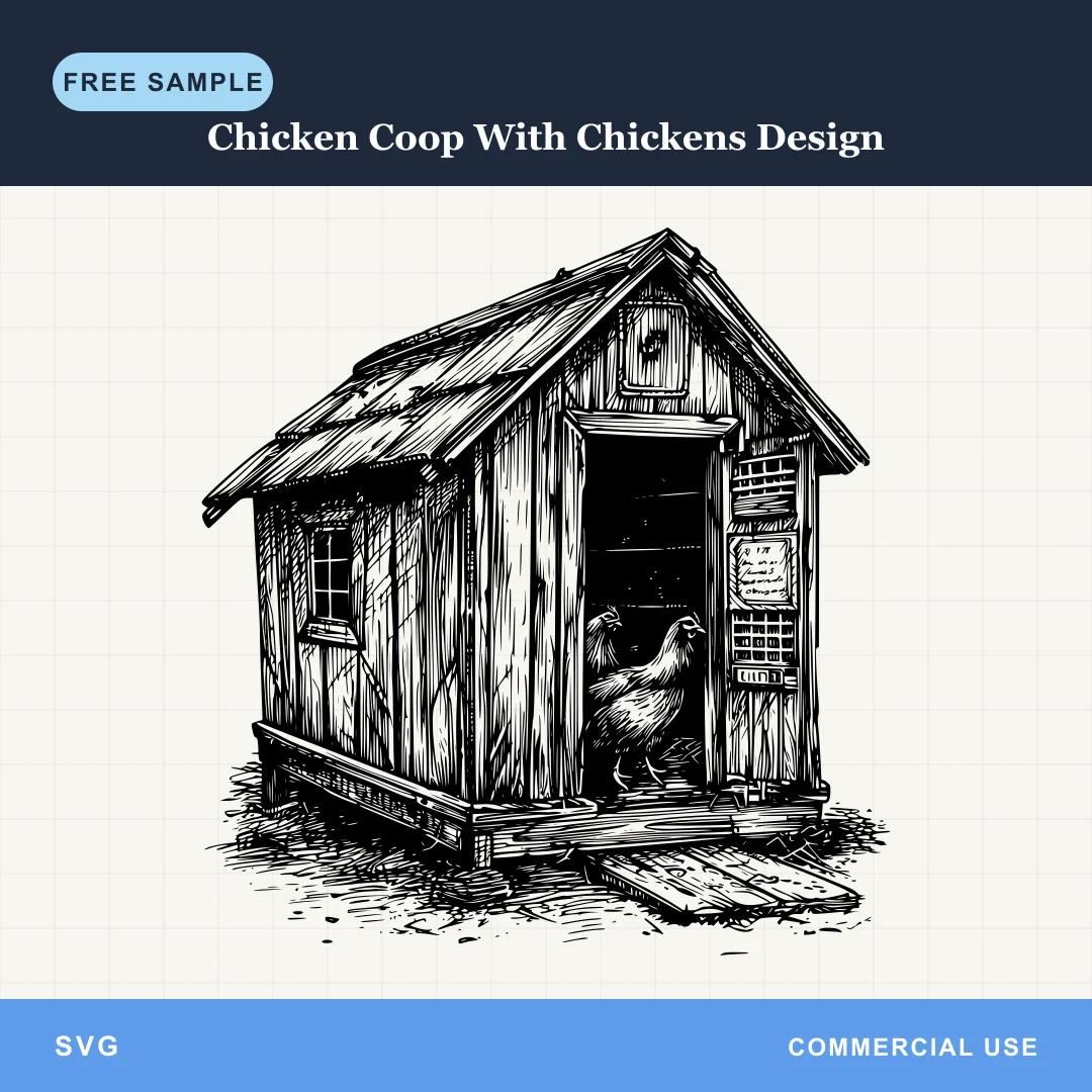 Free Chicken Coop With Chickens Design SVG