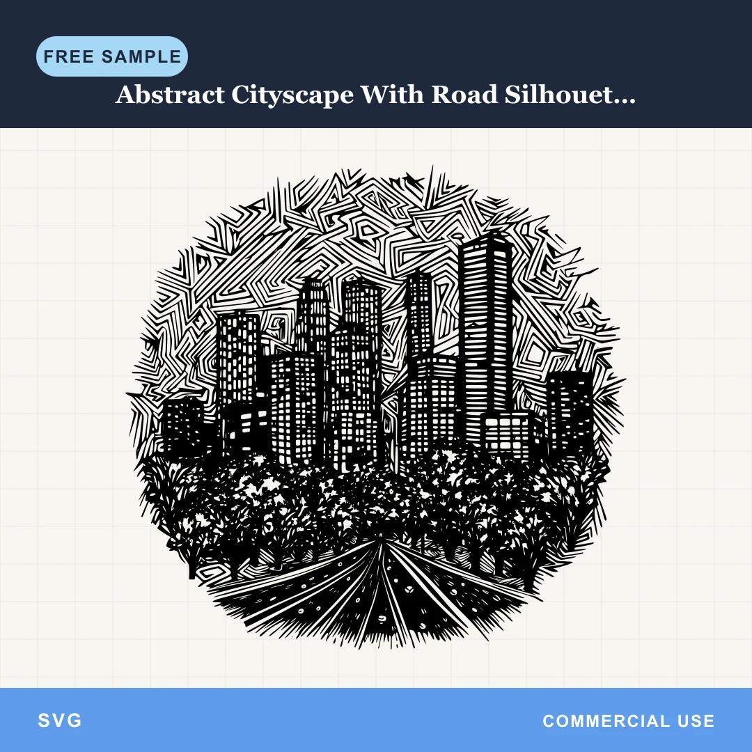 Free Abstract Cityscape With Road Silhouette SVG