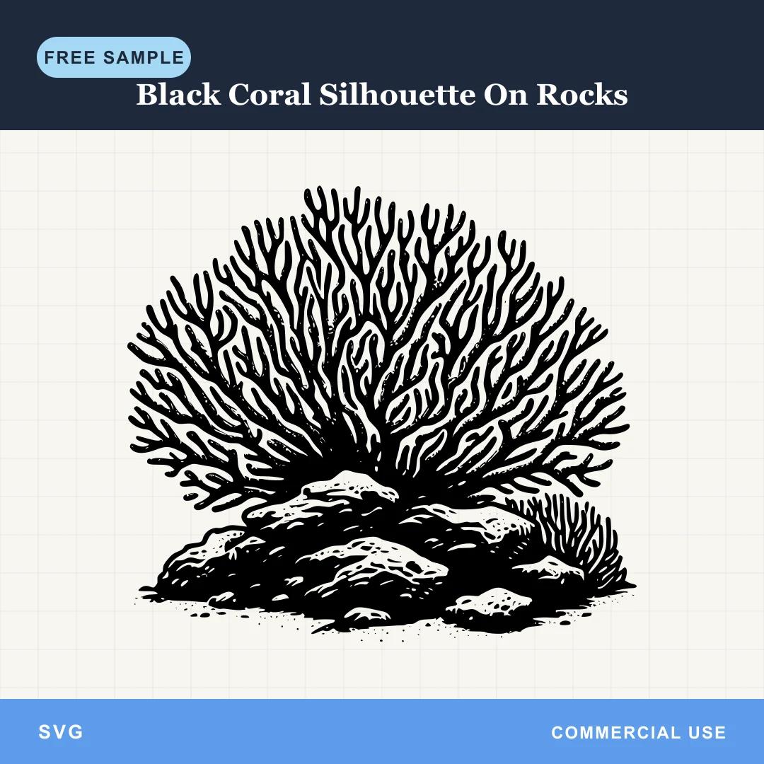 Free Black Coral Silhouette On Rocks SVG