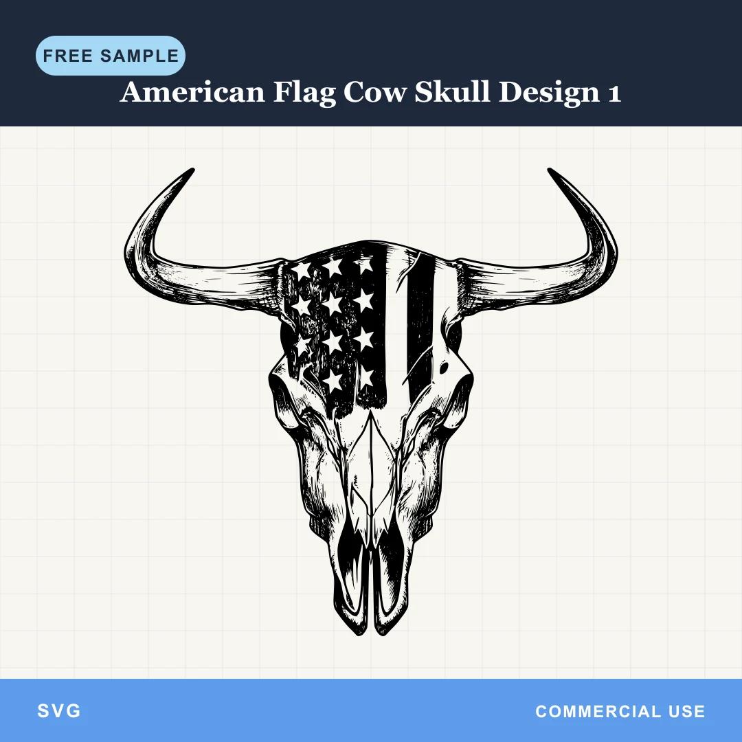 Free American Flag Cow Skull Design 1 SVG