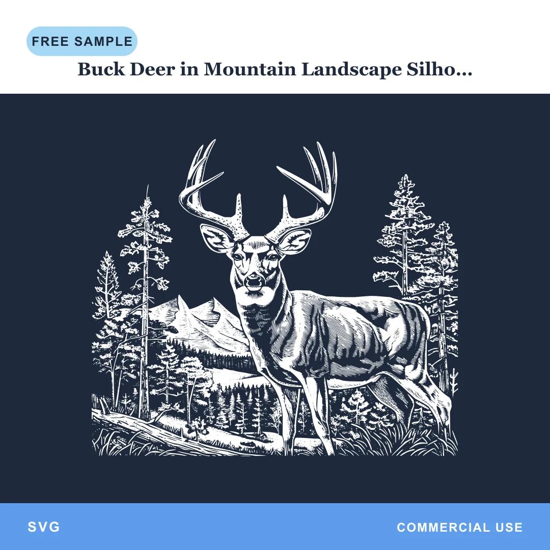 Free Buck Deer in Mountain Landscape Silhouette SVG