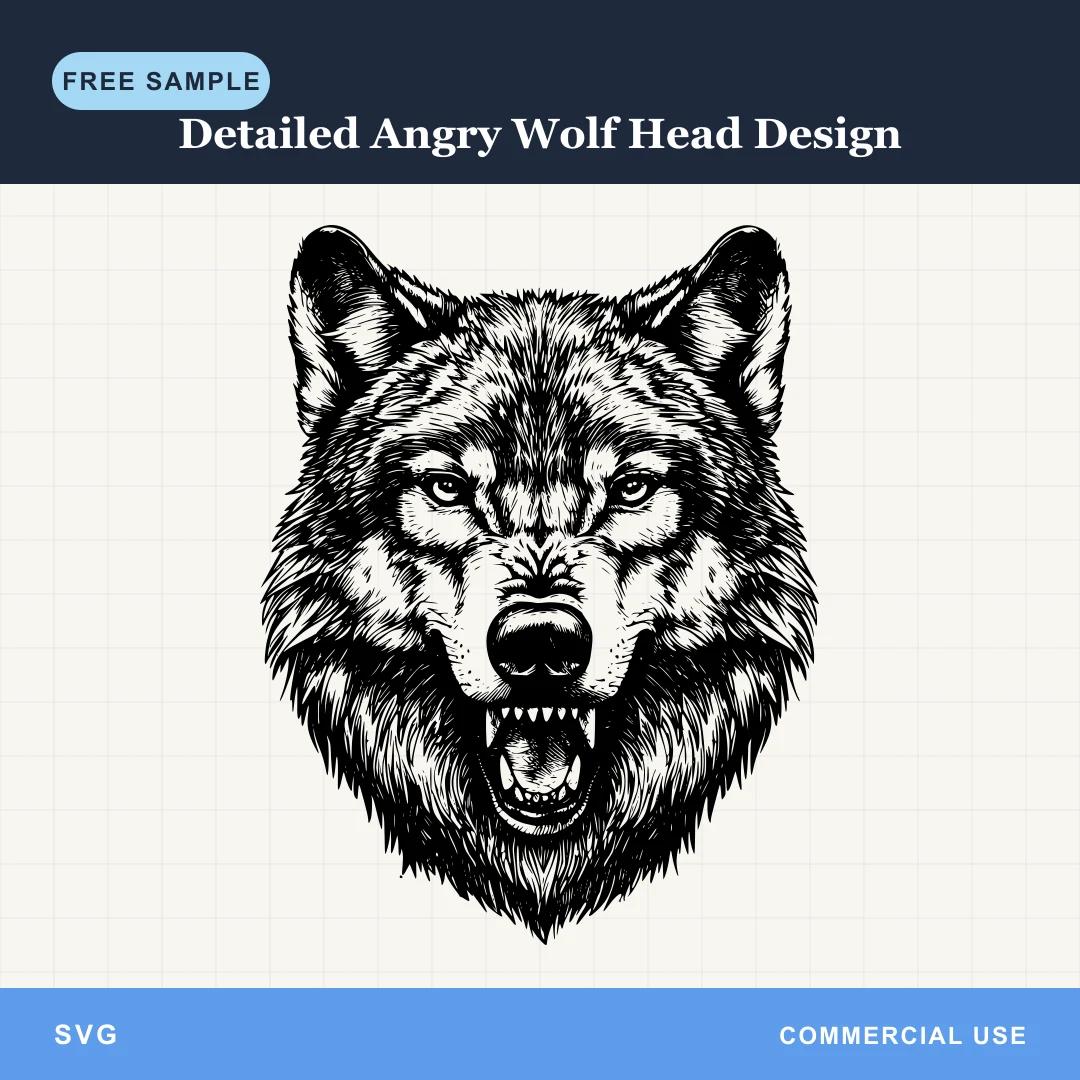 Free Detailed Angry Wolf Head Design SVG