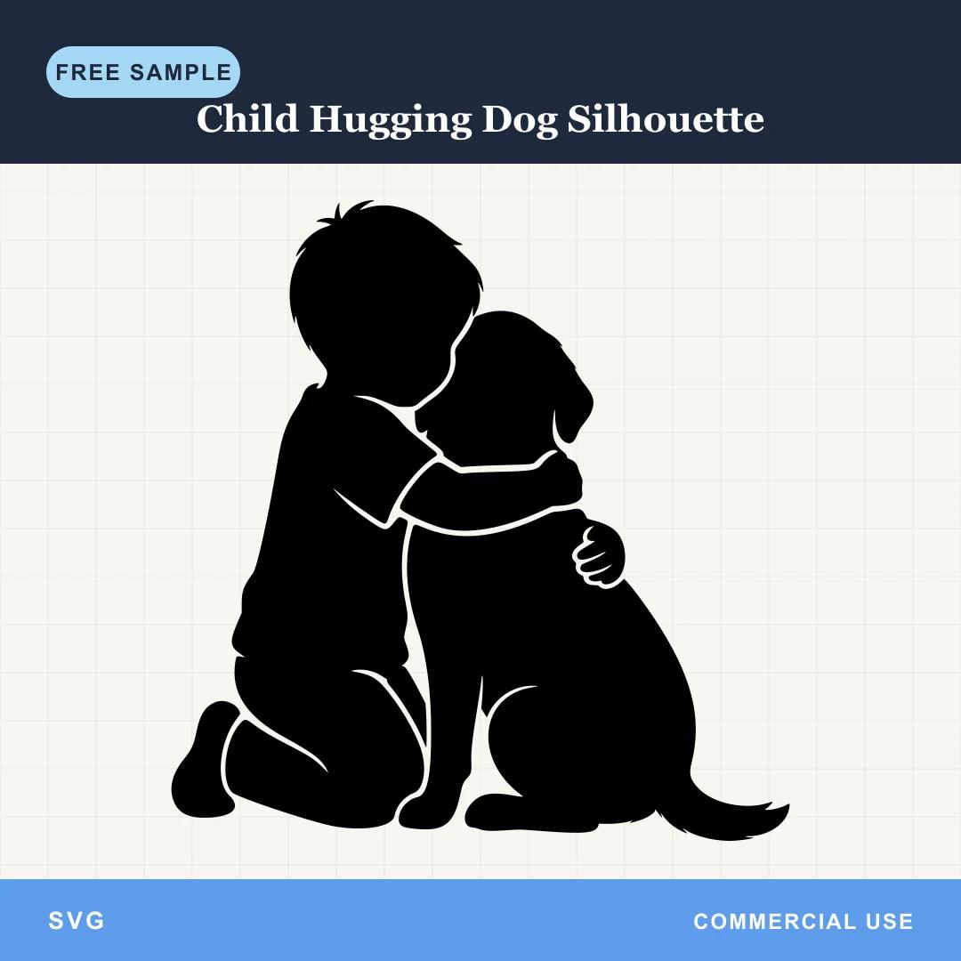 Free Child Hugging Dog Silhouette SVG