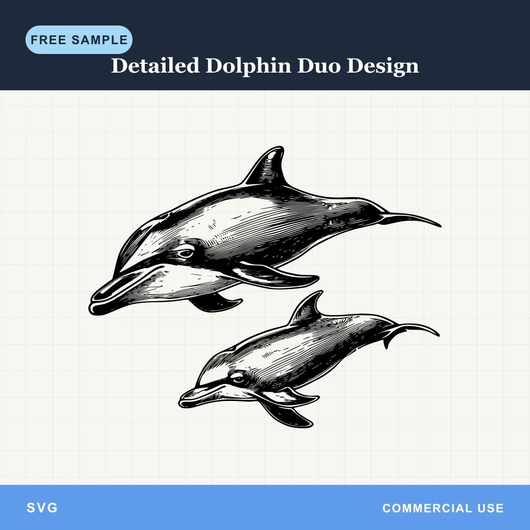 Free Detailed Dolphin Duo Design SVG