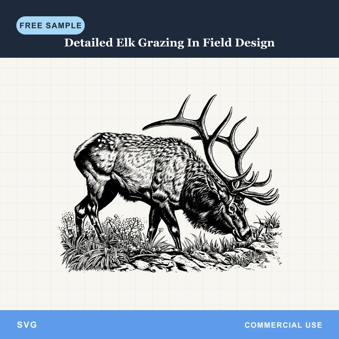 Free Detailed Elk Grazing In Field Design SVG