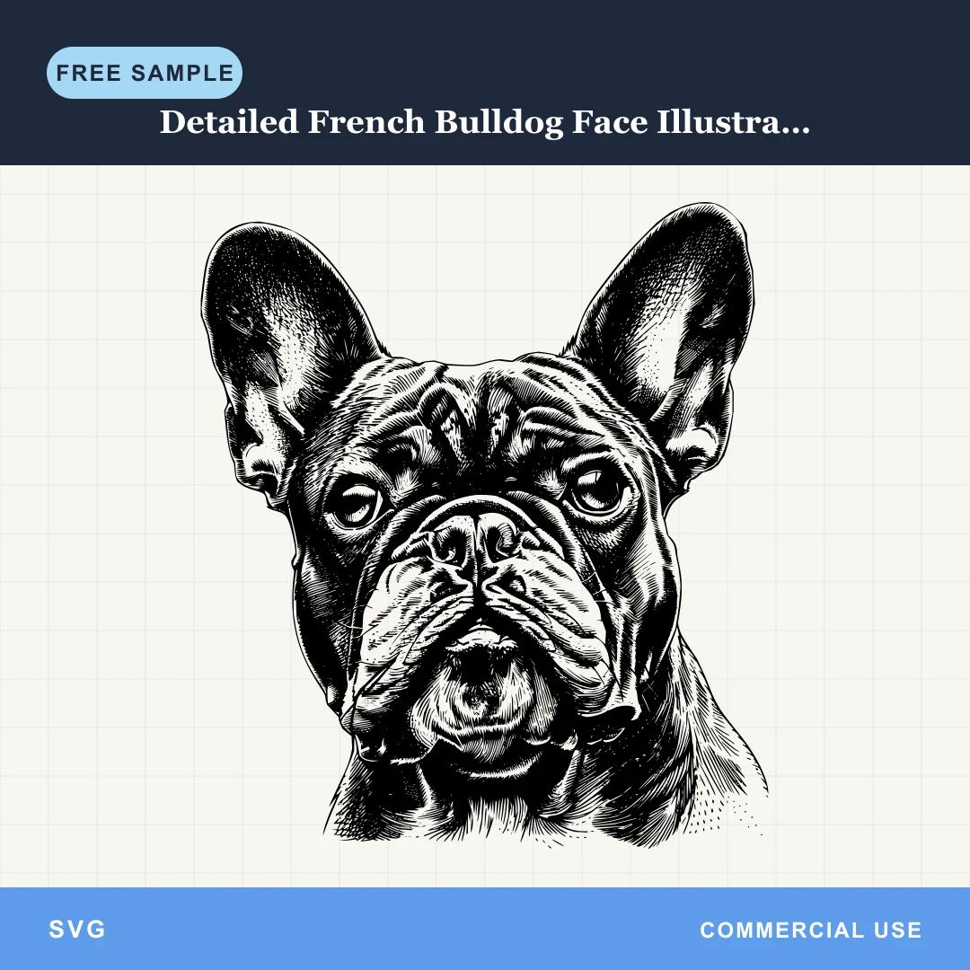 Free Detailed French Bulldog Face Illustration SVG