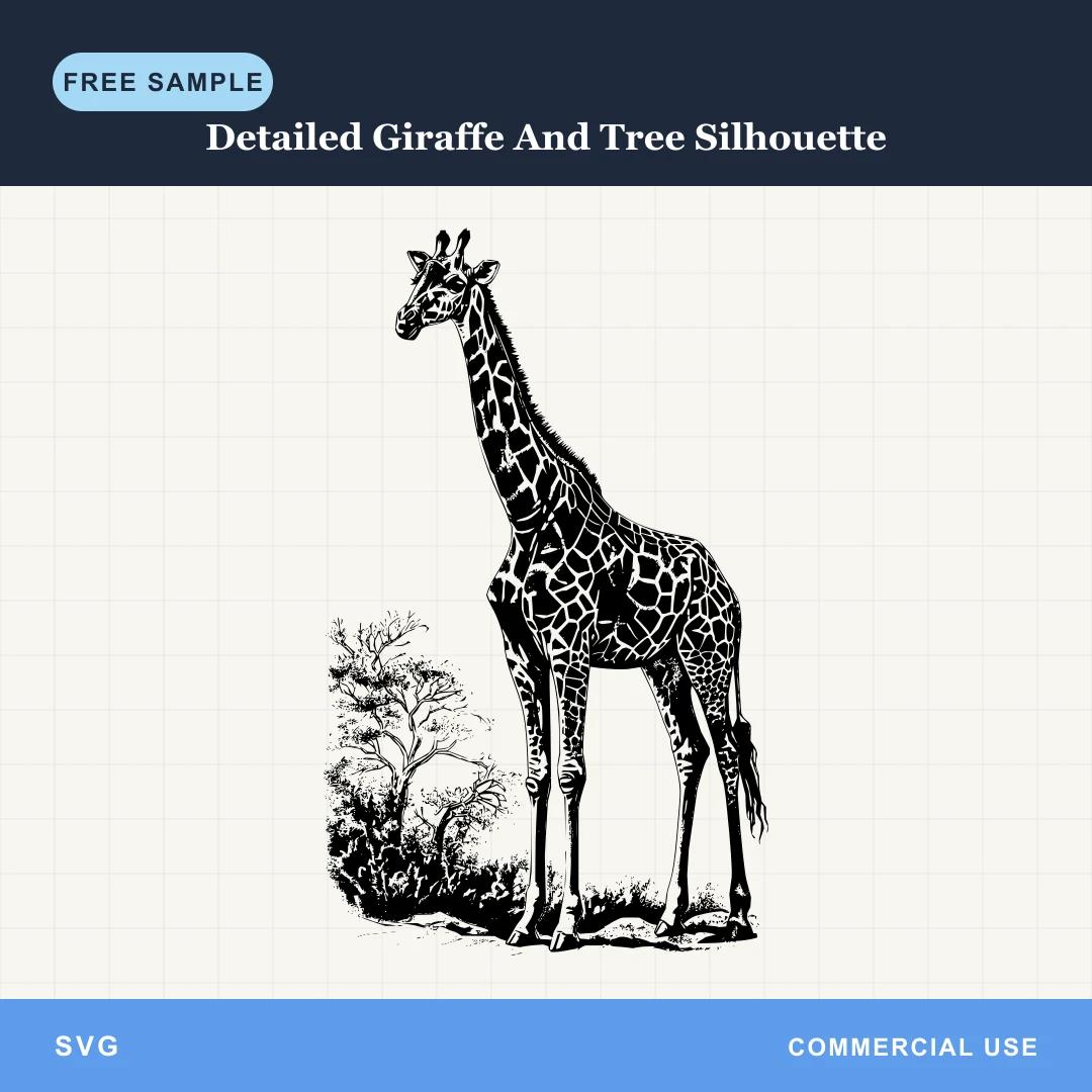 Free Detailed Giraffe And Tree Silhouette SVG