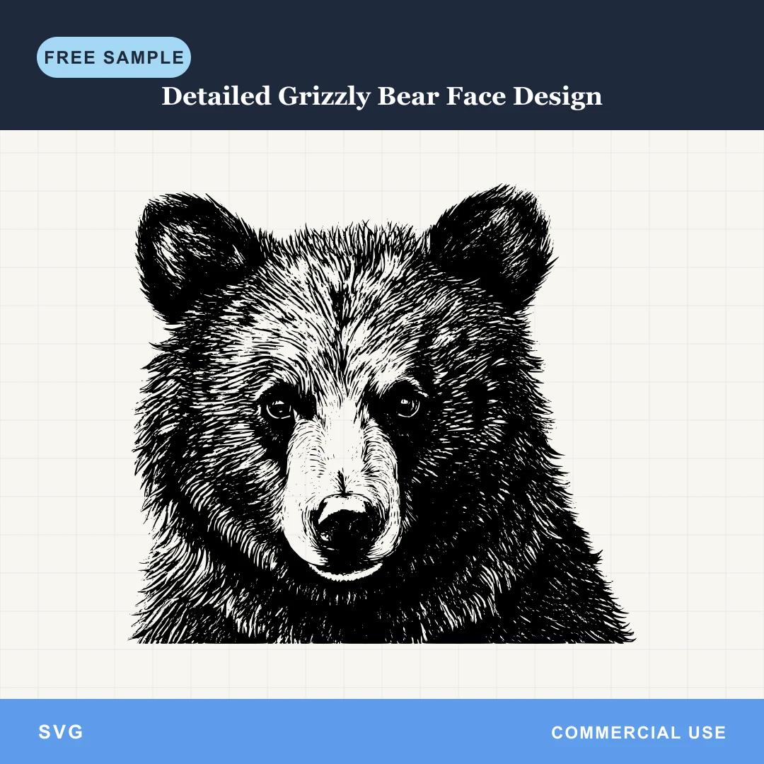 Free Detailed Grizzly Bear Face Design SVG