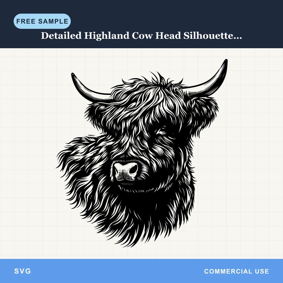 Free Detailed Highland Cow Head Silhouette 1 SVG