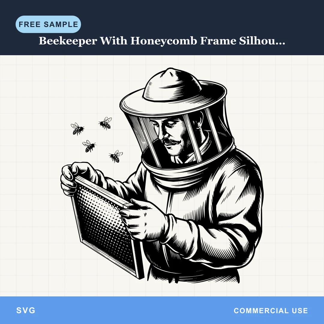 Free Beekeeper With Honeycomb Frame Silhouette SVG