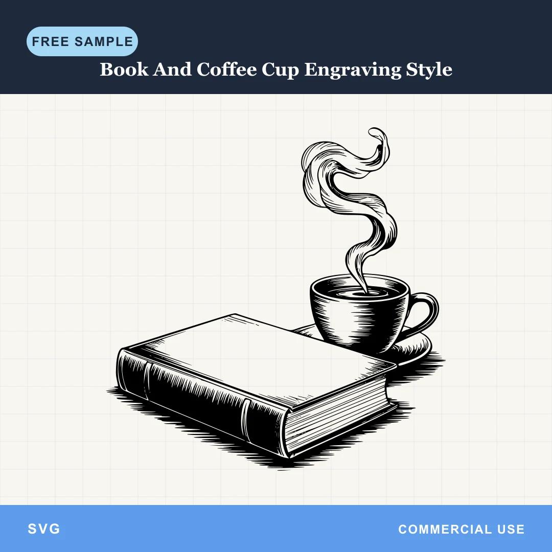 Free Book And Coffee Cup Engraving Style SVG