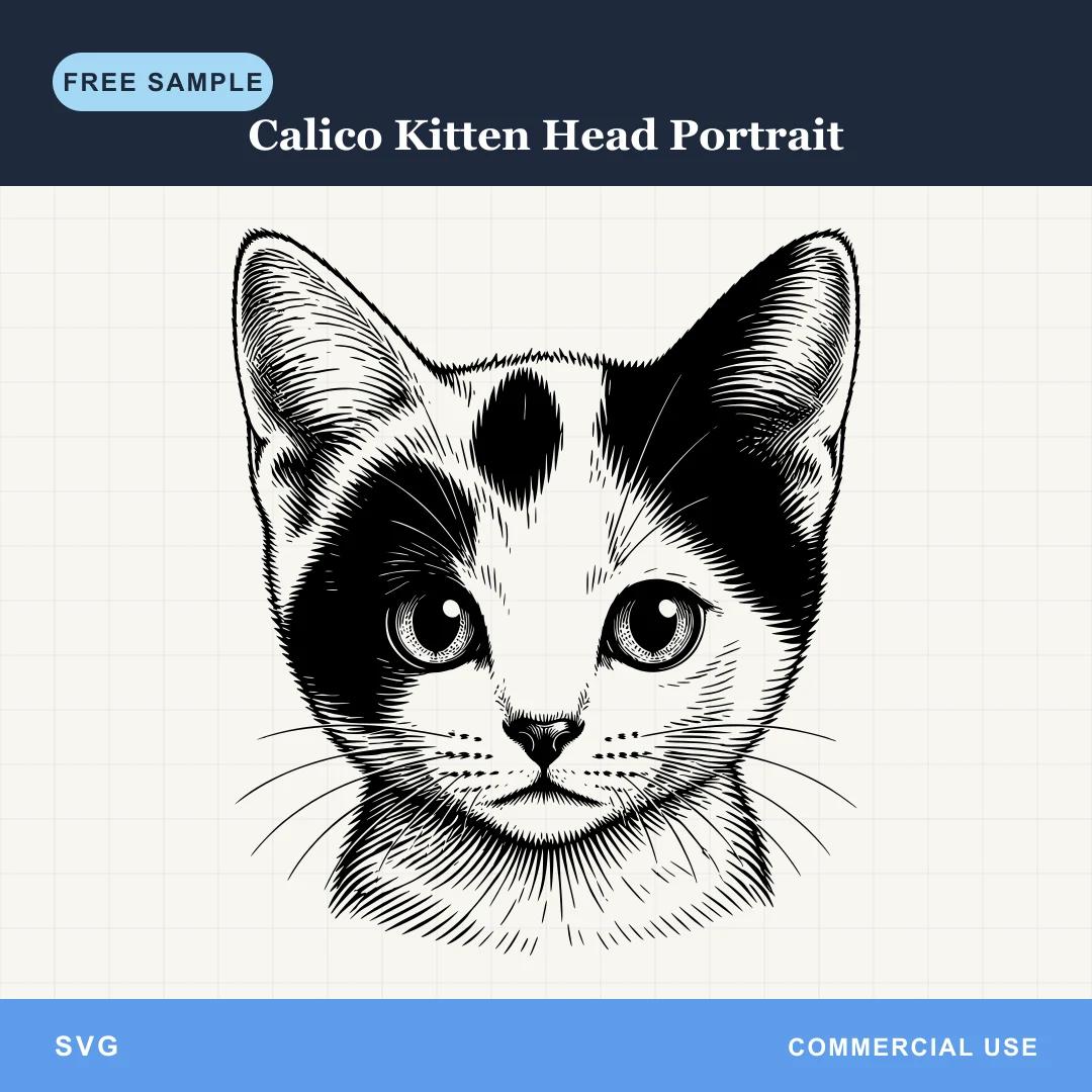 Free Calico Kitten Head Portrait SVG