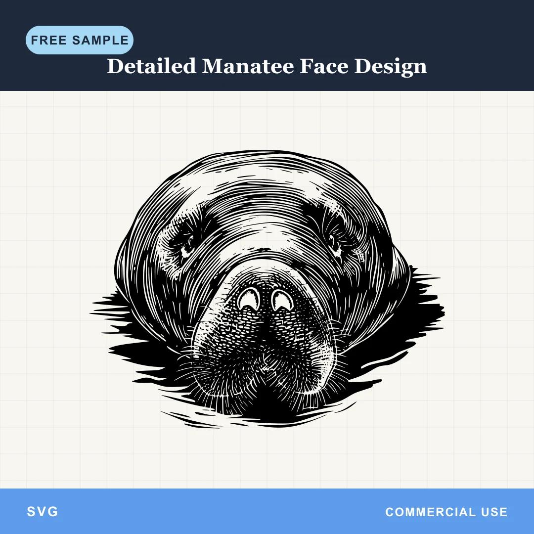 Free Detailed Manatee Face Design SVG