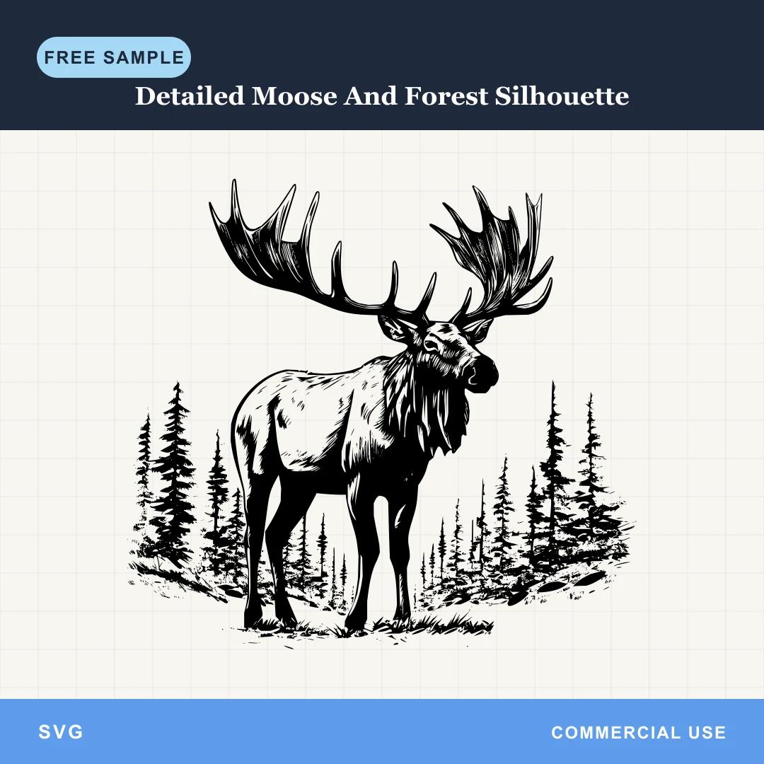 Free Detailed Moose And Forest Silhouette SVG