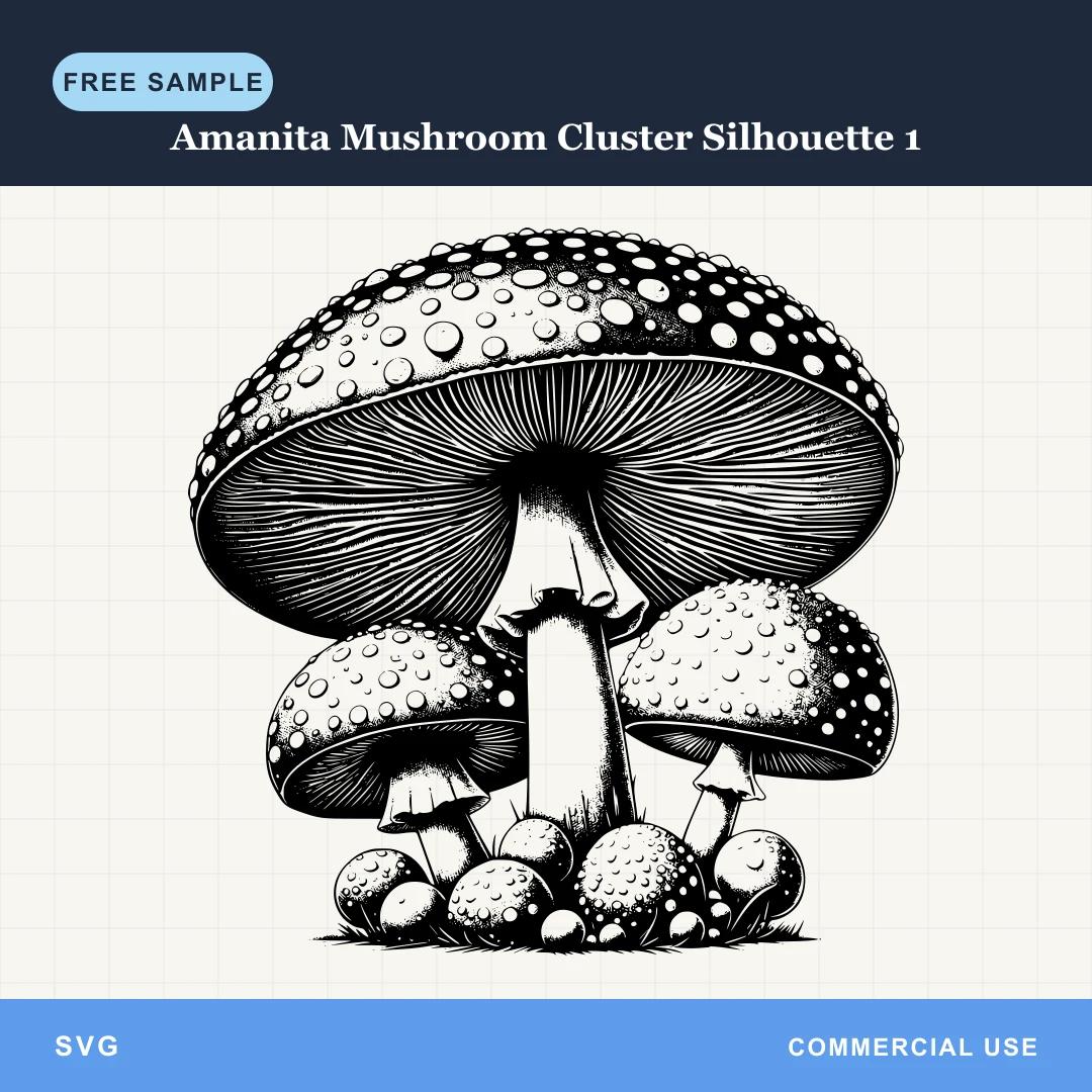 Free Amanita Mushroom Cluster Silhouette 1 SVG