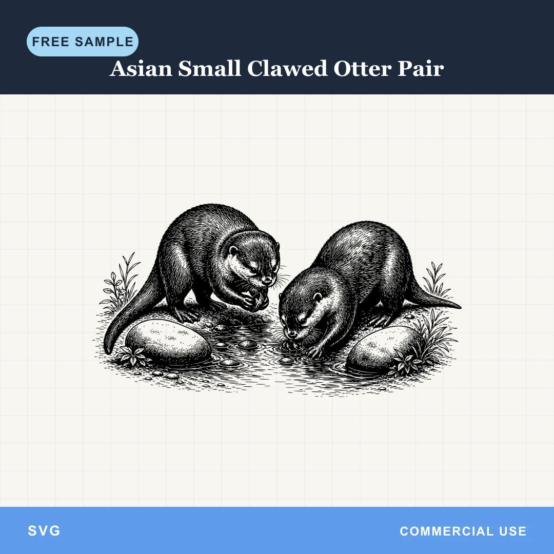 Free Asian Small Clawed Otter Pair SVG