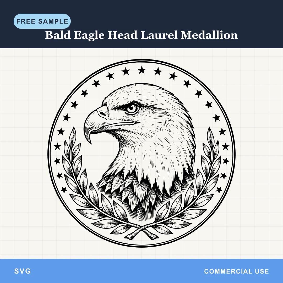 Free Bald Eagle Head Laurel Medallion SVG