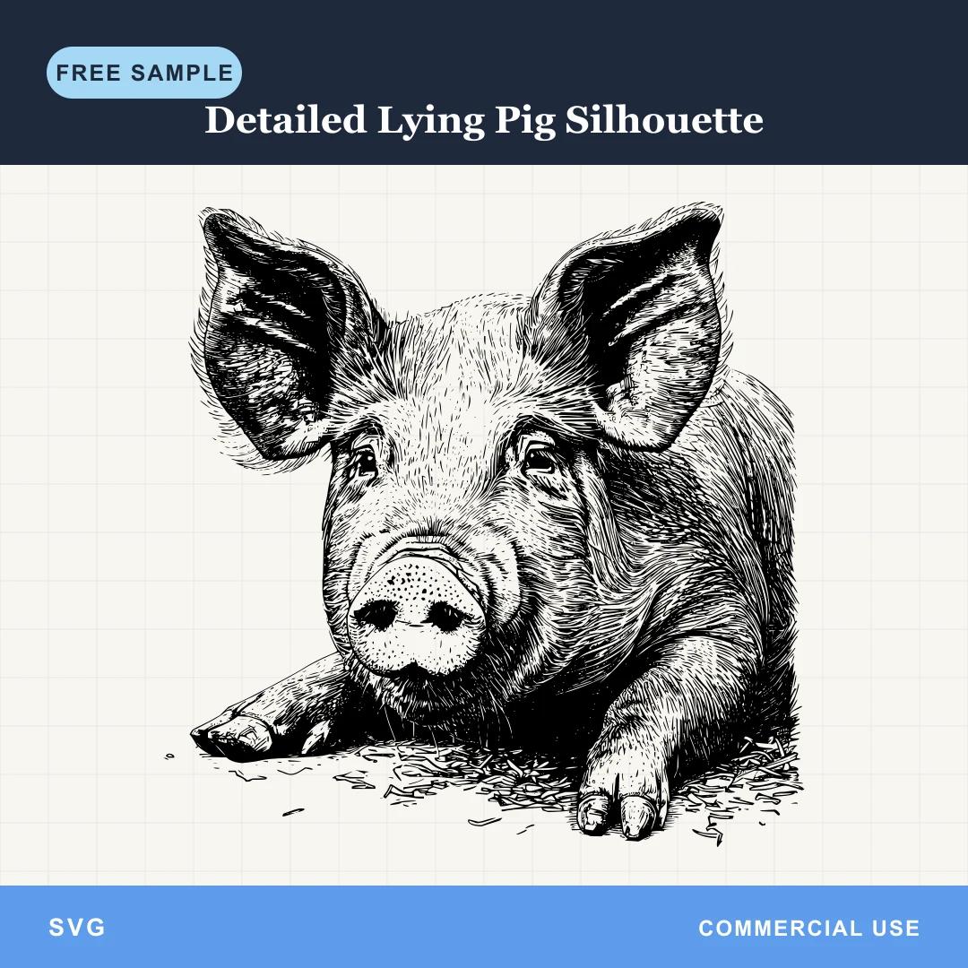 Free Detailed Lying Pig Silhouette SVG