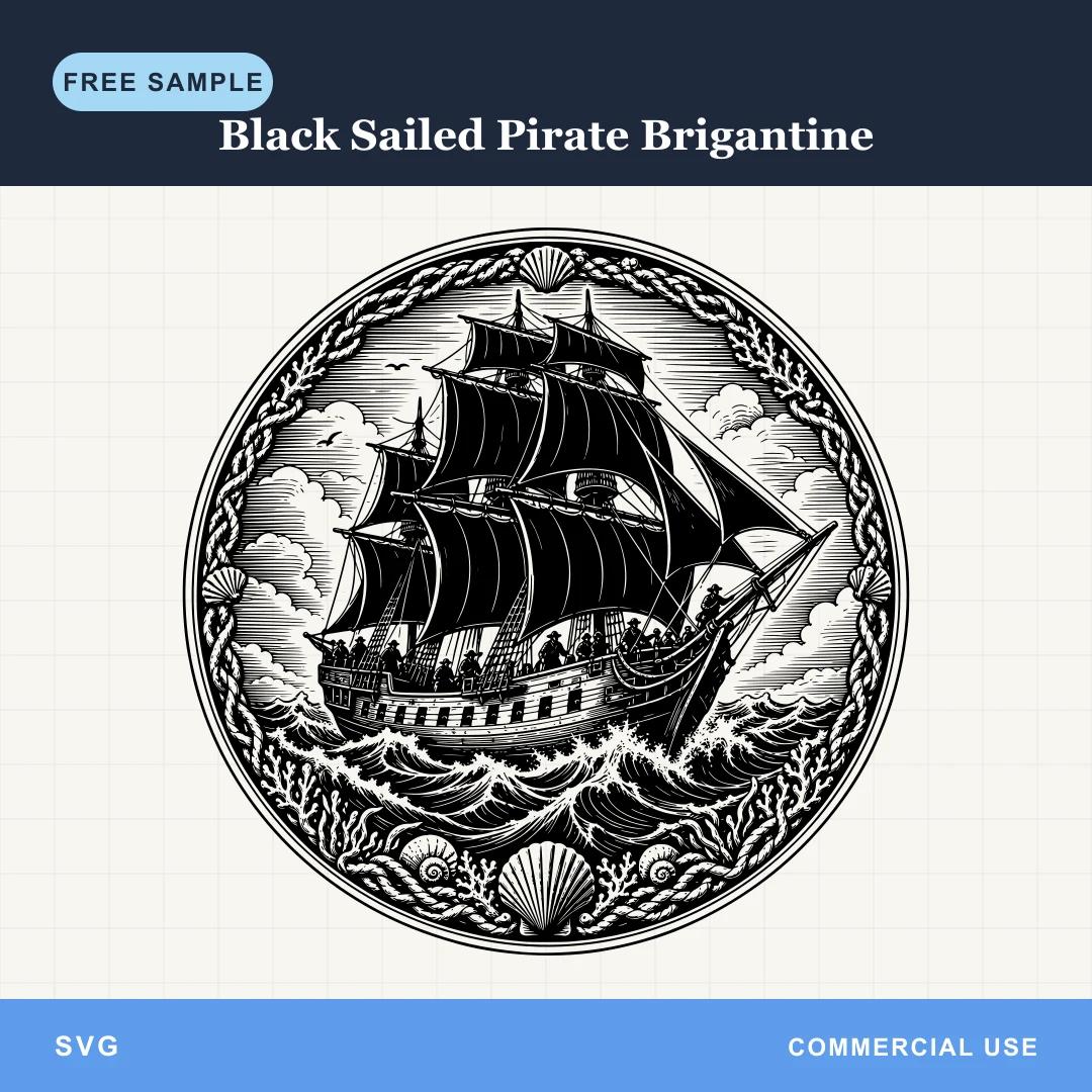 Free Black Sailed Pirate Brigantine SVG